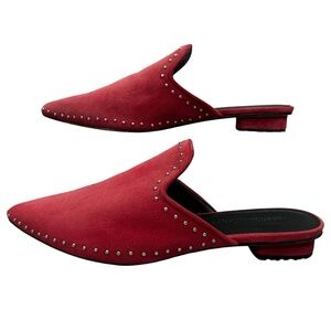 Rebecca Minkoff Chamille Red Suede Studded Leather Pointed Toe Mule Shoes Size 7